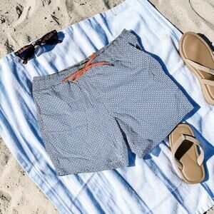 J. Crew Men's Medium Swimwear Blue & White Maze Print Swimming Trunks Shorts